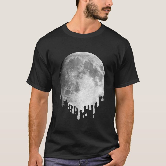 MELTING FULL MOON Drippy Space Art  T-Shirt (Vorderseite)