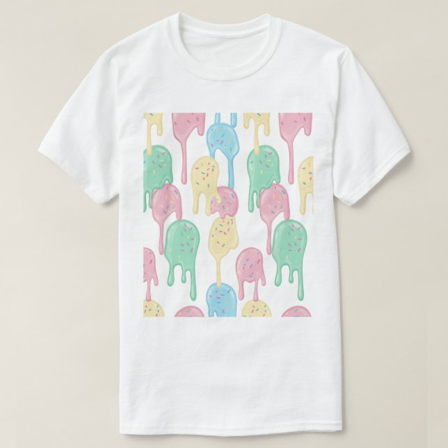 Melting Ice Cream and Sprinkles Pattern T-Shirt (Design vorne)