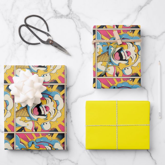 Melting Joy – Ice Cream Pop Art Explosion Geschenkpapier Set (Vorderseite)
