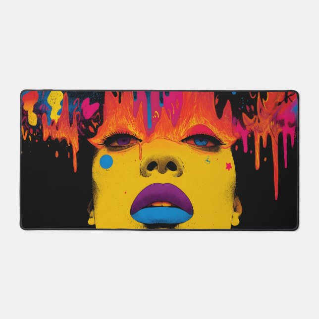 Melting Neon Muse – Psychedelic Pop Art Portrai Schreibtischunterlage (Vorderseite)