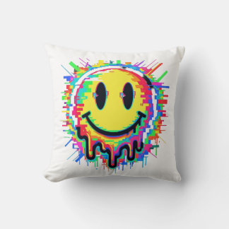 Melting Smiley Face Throw Pillow – Psychedelic Col Kissen