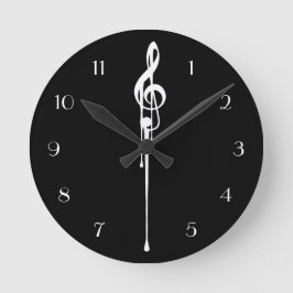 MELTPOINT Schwarz-weiße G-Clef-Gewohnheits-Zahlen Runde Wanduhr