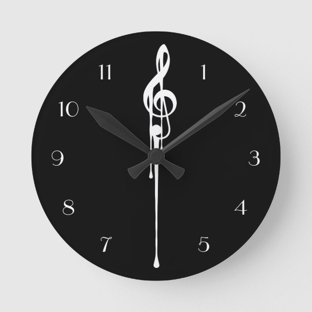 MELTPOINT Schwarz-weiße G-Clef-Gewohnheits-Zahlen Runde Wanduhr (Vorderseite)