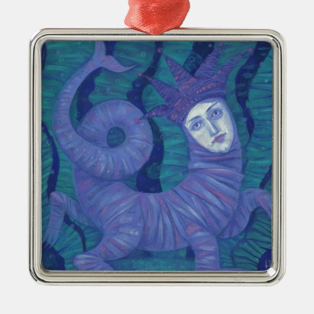 Melusine, Melusina, Fantasie, surreal, Wassergeist Silbernes Ornament (Vorne)