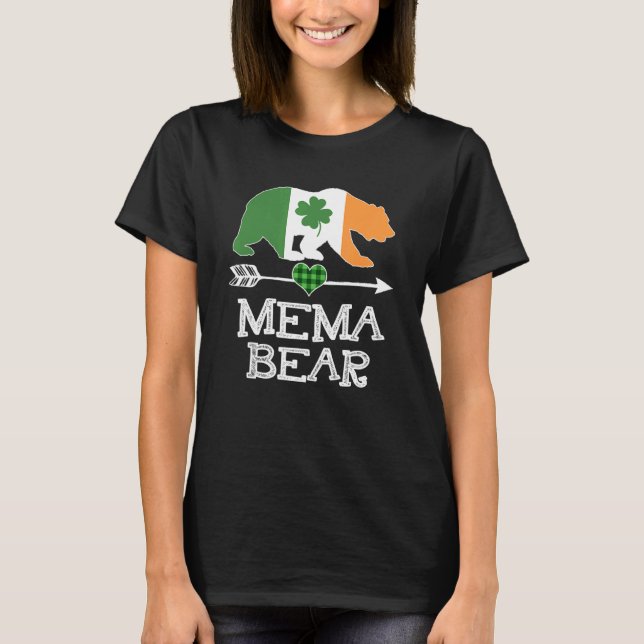 Mema Bear St Patricks Day Irish Green Kariert Fami T-Shirt (Vorderseite)