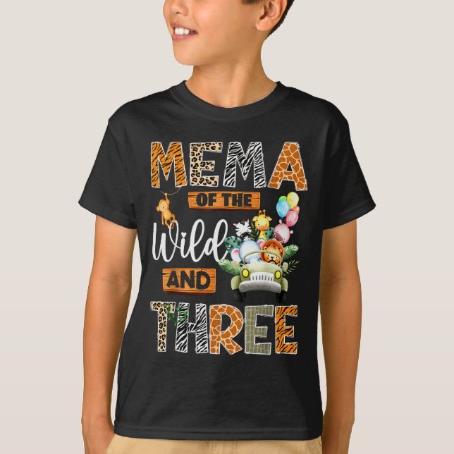 Mema Of The Wild And Three 3rd Birthday Boy Safari T-Shirt (Vorderseite)
