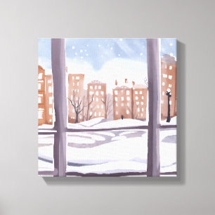 Mema’s Fenster   Schnee Stadt Fenster Malerei Leinwanddruck