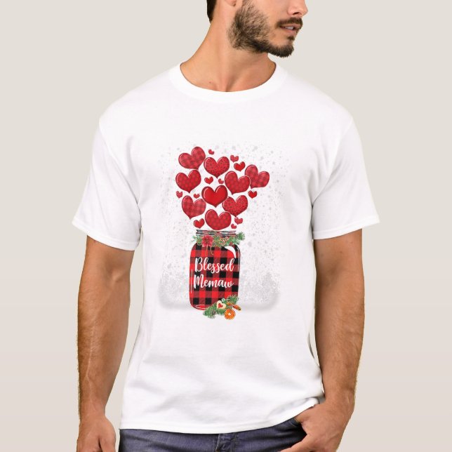 Memaw Herzrot kariert Happy T-Shirt (Vorderseite)