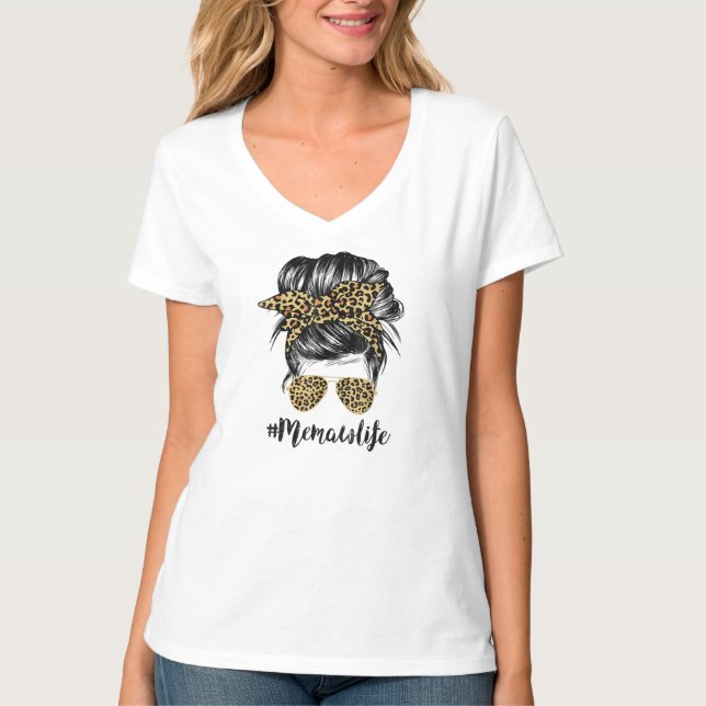 Memaw Life Messy Hair Bun Leopard Frauen T-Shirt (Vorderseite)