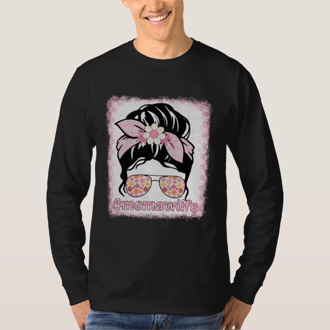 Memaw Messy Bun Bleaches Groovy Hippie Flower Moth T-Shirt (Vorderseite)