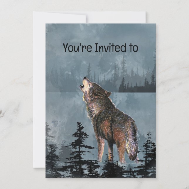 Memberservice Einladen von Watercolor Howling Wolf Einladung (Vorderseite)