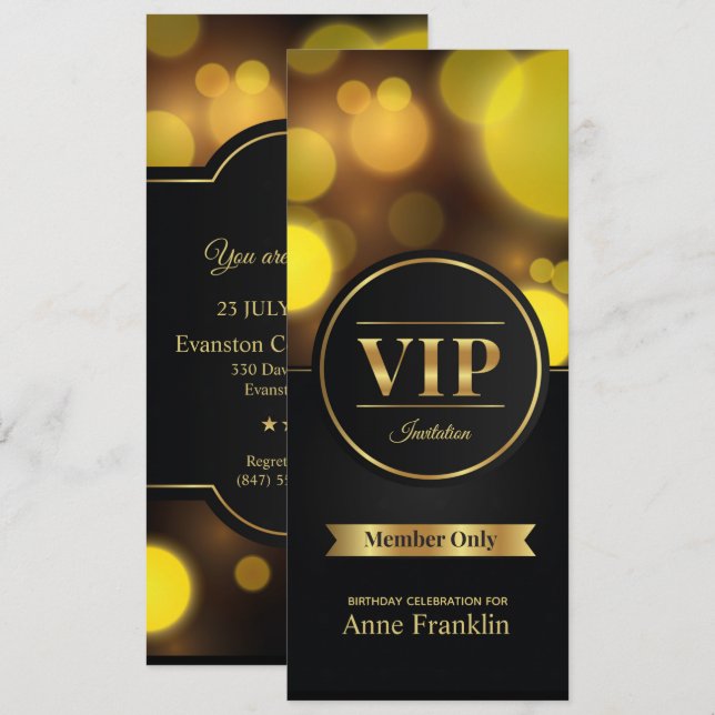 Membre VIP uniquement invitation à la fête d'anniv (Devant / Derrière)
