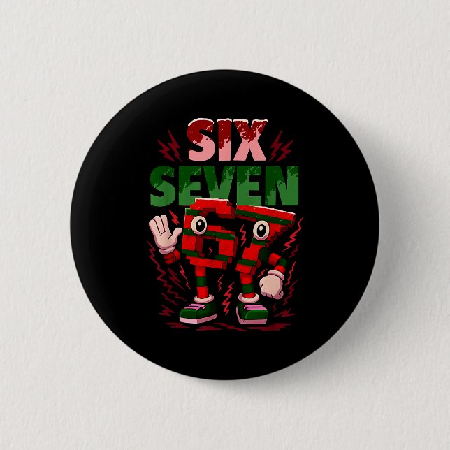 Meme 6 7 Sechs Sieben Italienischer Brainrot Weihn Button (Vorderseite)