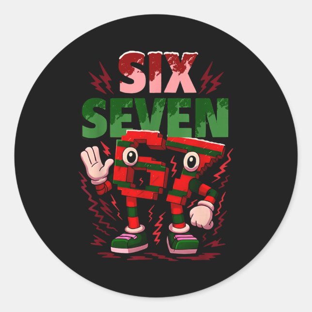Meme 6 7 Six Seven Italian Brainrot Christmas Red  Runder Aufkleber (Vorderseite)