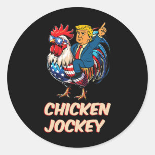 Meme Funny Trump Chicken Jockey Runder Aufkleber