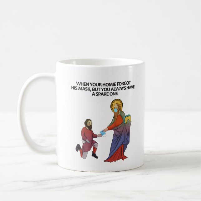 Meme für mittelalterliche Kunst - Gesichtsmaske Kaffeetasse (Links)