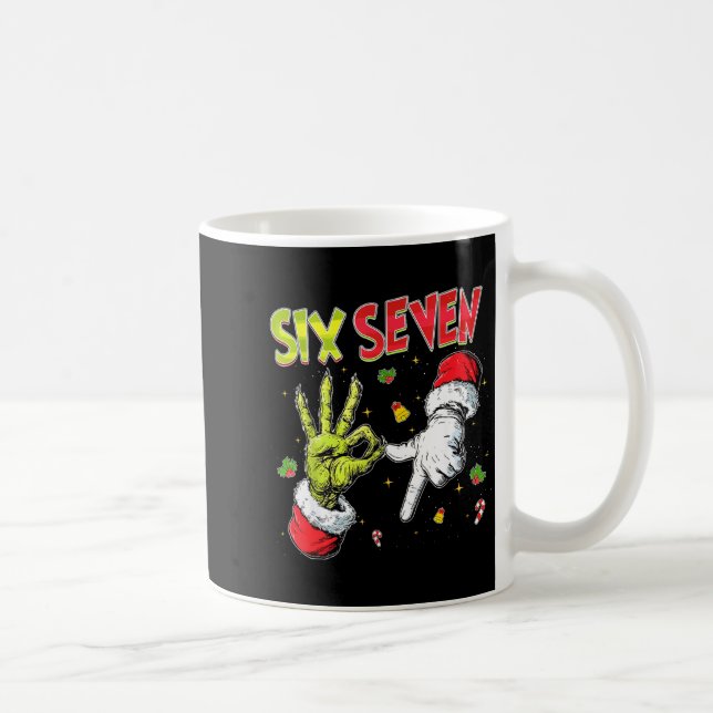 Meme Number 67 Bro Slang Six Seven Christmas Hand  Kaffeetasse (Rechts)