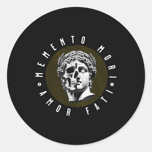 Memento Mori Amor Fati Skull-Angebot Runder Aufkleber (Vorderseite)