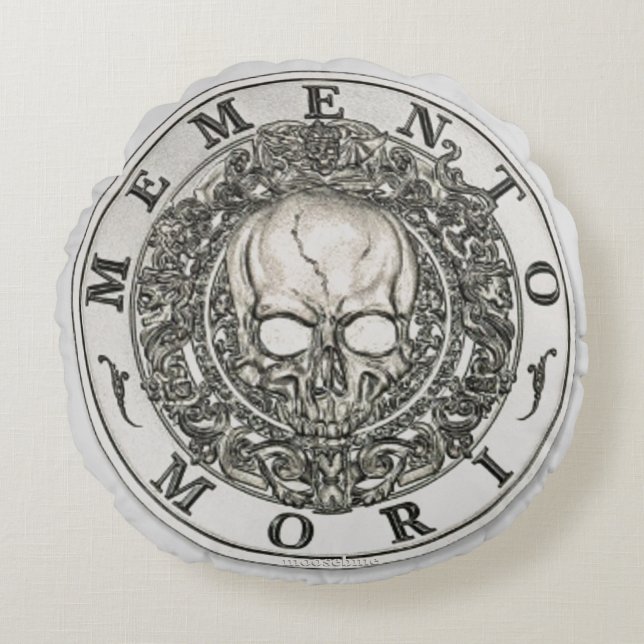 Memento Mori Carpe Diem silberne Runde Rundes Kissen (Vorderseite)