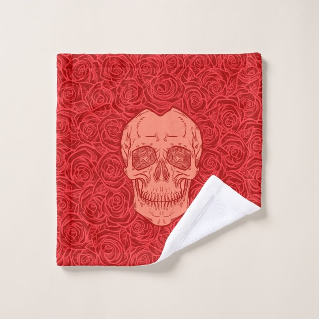 Memento Mori ! Crâne et Roses, main tirée (Gant de toilette)