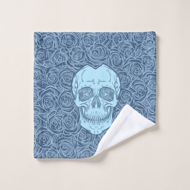 Memento Mori ! Crâne et Roses, main tirée (Gant de toilette)