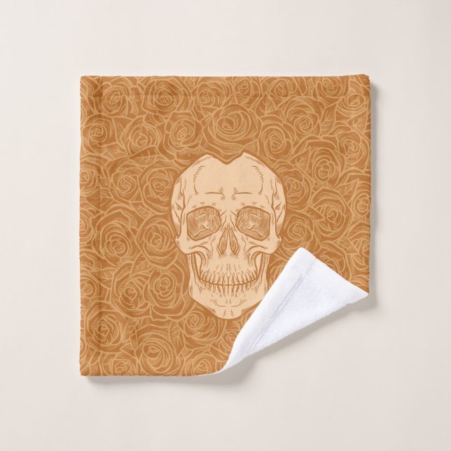 Memento Mori ! Crâne et Roses, main tirée (Gant de toilette)