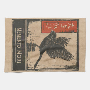 Memento Mori Crow Art   Wabi Sabi Stoic Design Geschirrtuch
