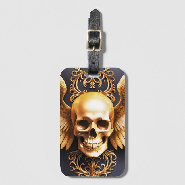 Memento Mori Golden Gothic Skull Sigil Gepäckanhänger (Vorderseite Vertikal)