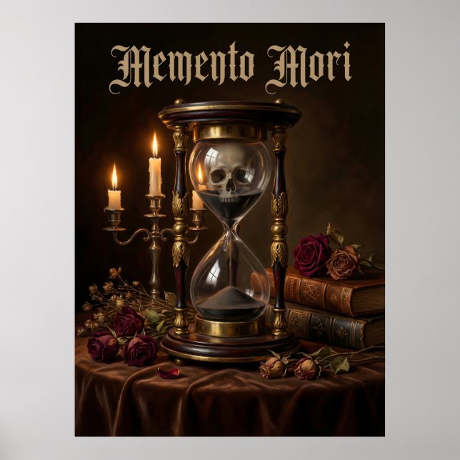 Memento Mori Hourglass Skull Vanitas Dark  Poster (Vorne)