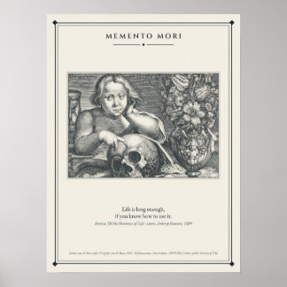 Memento Mori Kind mit Totenkopf und Blumen Gravur Poster