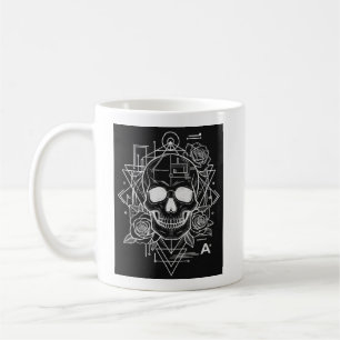 Memento Mori: Moderne Line-Art-Totenkopf & Florale Kaffeetasse