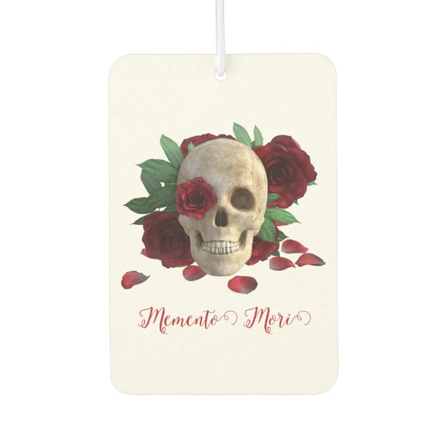 Memento Mori. Schädel mit rote Rosen Autolufterfrischer (Vorderseite)