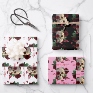 Memento Mori. Schädel mit rote Rosen Geschenkpapier Set
