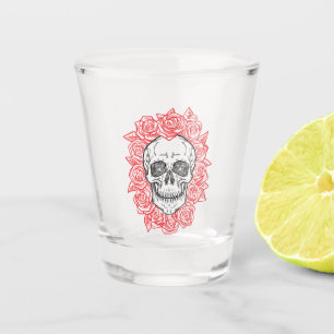 Memento Mori! Schädel und Rose, handgezeichnet Schnapsglas