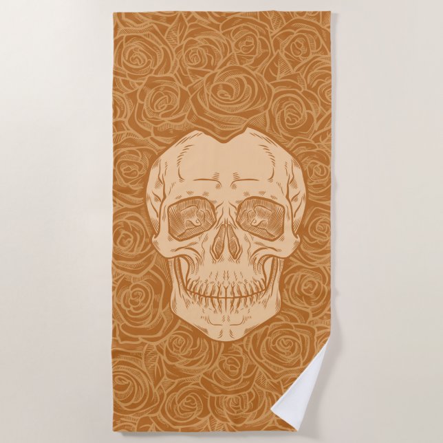 Memento Mori! Schädel und Rose, handgezeichnet Strandtuch (Vorderseite)