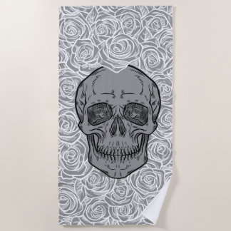 Memento Mori! Schädel und Rose, handgezeichnet Strandtuch