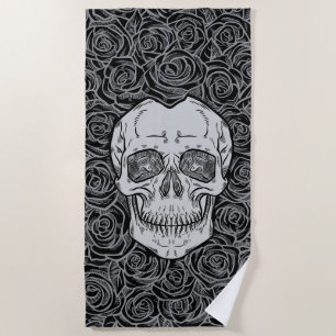 Memento Mori! Schädel und Rose, handgezeichnet Strandtuch