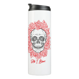 Memento Mori! Schädel und Rose, handgezeichnet Thermosbecher