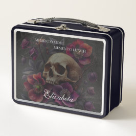 Memento Mori Totenkopf mit Blumen Metall Brotdose