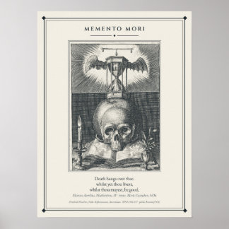 Memento Mori Totenkopf und geflügeltes Stundenglas Poster