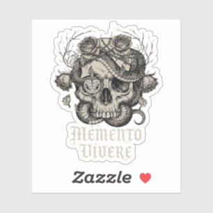 Memento Vivere Gothicischer Totenkopf mit Schlange Aufkleber