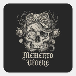 Memento Vivere Gothicischer Totenkopf mit Schlange Quadratischer Aufkleber