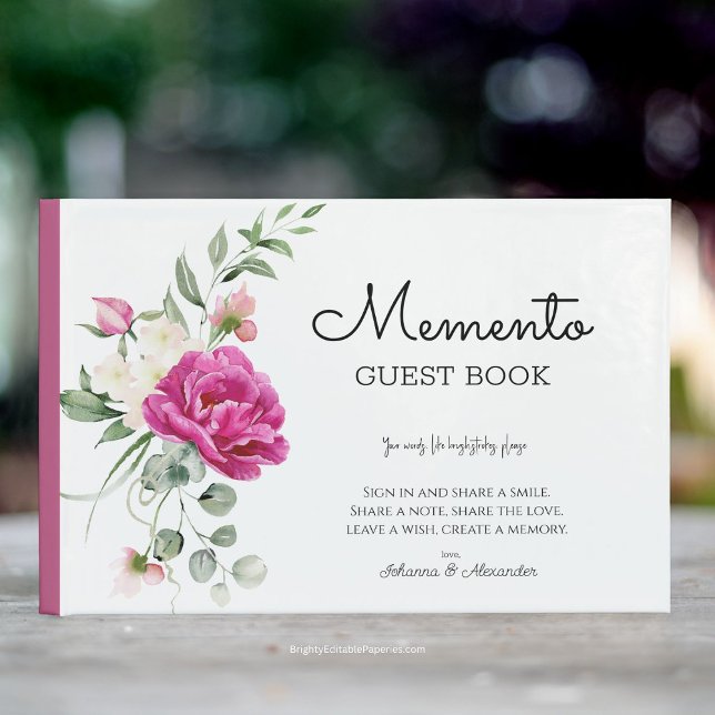Memento Wedding Guest Book Pink Rose Peony Blooms Gästebuch (Sign in, Share a Smile: Elegant Rose & Peony Guest Book!)