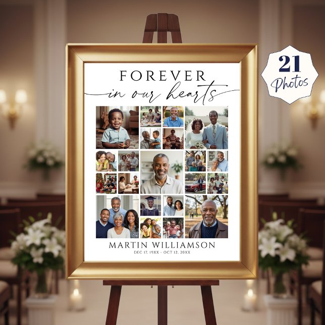 Memorial 21 Photo Collage Forever in our Hearts Poster (Von Creator hochgeladen)