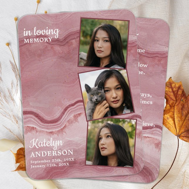 Mémorial 3 Photo Funéraire Carte de prière Rose ro (Créateur téléchargé)