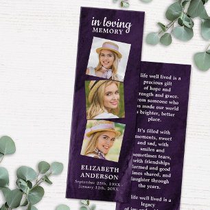 Memorial 3 Photo Purple Funeral Prayer Signet