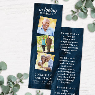 Memorial 3 Photo Signet de prière funéraire bleu
