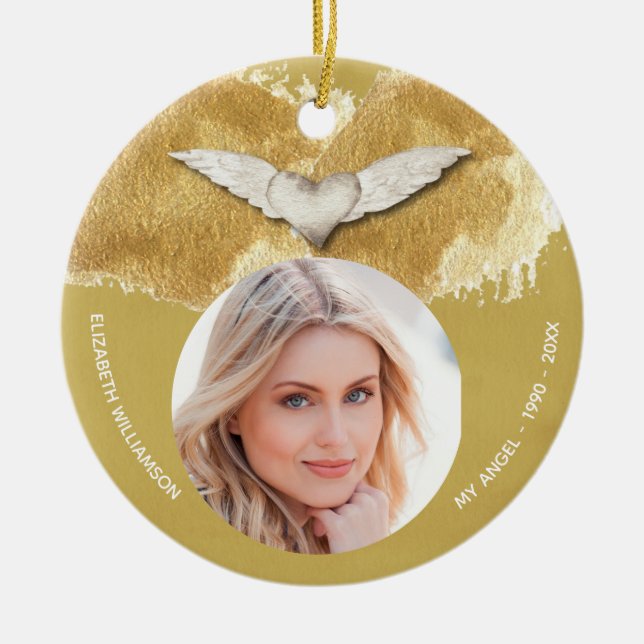 Memorial Angel Wings Keepake Foto Keramik Ornament (Vorne)