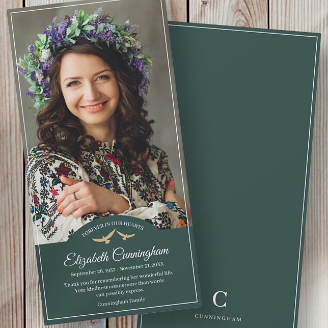 Memorial Beerdigung Monogram Birds Classic Foto Dankeskarte (Von Creator hochgeladen)