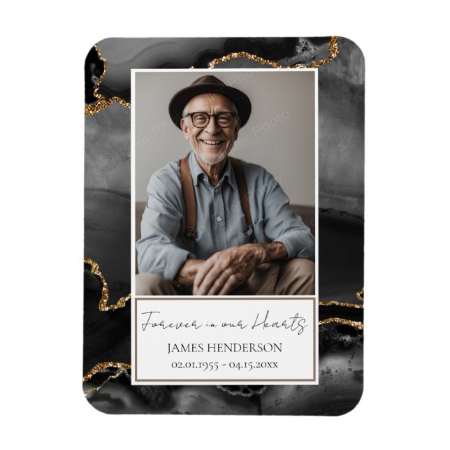 Memorial Black and Gold Foto Keepake Magnet (Vertikal)